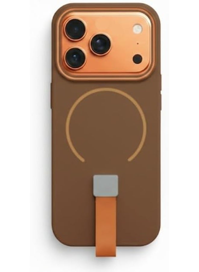 غطاء خلفي مغناطيسي ناعم غير لامع من مادة TPU مع حزام سيليكون، غطاء خلفي من السيليكون الناعم لهاتف آيفون 17 برو ماكس، جراب مقاوم للصدمات (بني)